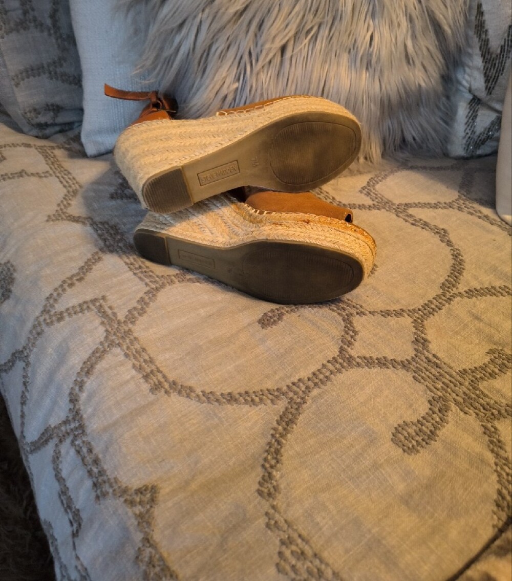Steve Madden Copper Suede Espadrille Wedge Sandals with Ankle Strap - Picture 7 of 16